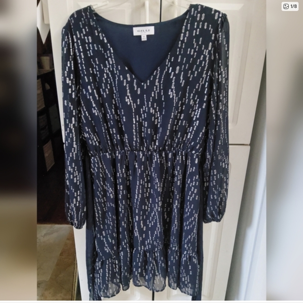 Gilli Black Long Sleeve Dress with Silvery Accents